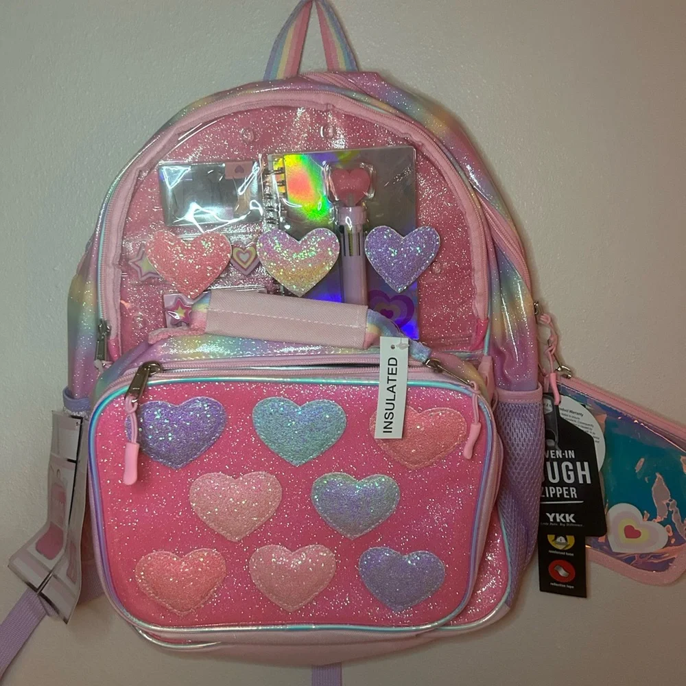 NWT Locker Club Kids Backpack with lunch tote and clear stationery bag